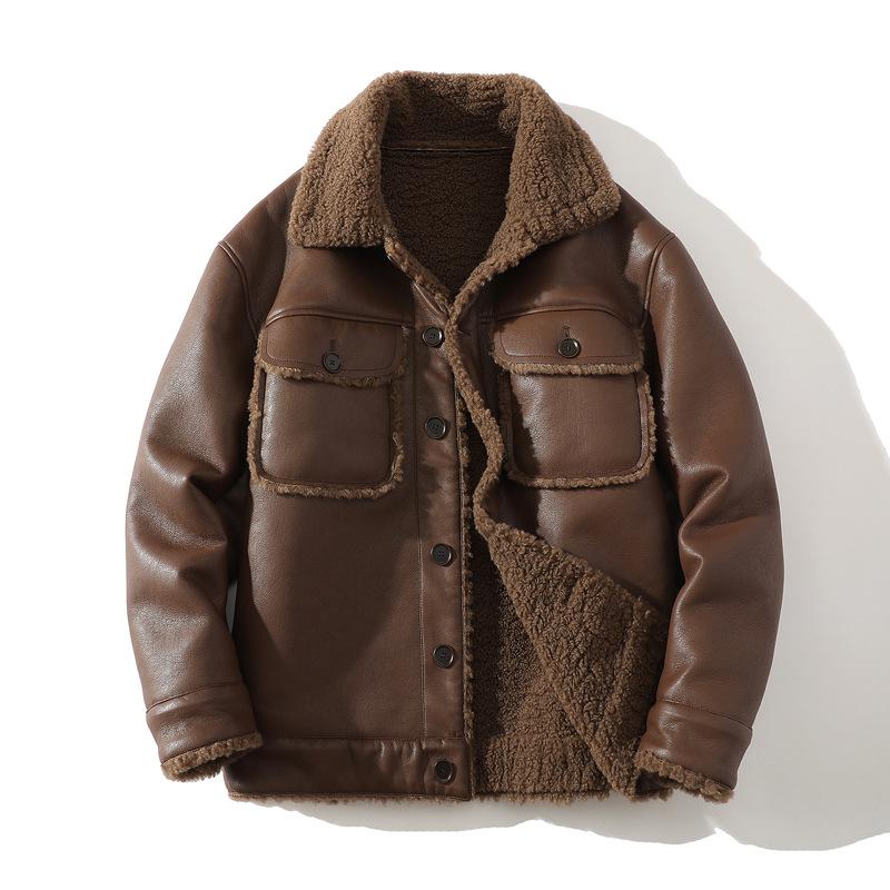 Men's Casual Lapel Single-breasted Fur Jacket Padded and Thickened To Keep Warm