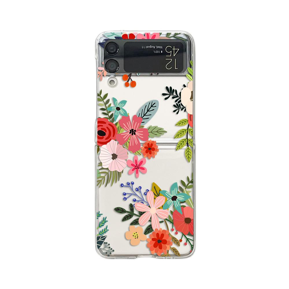 Чехол для Samsung Galaxy Z Flip 4 3, браслет с цветочной росписью, прозрачный противоударный чехол для ПК, твердая задняя крышка для Samsung Zflip 4 3, чехол