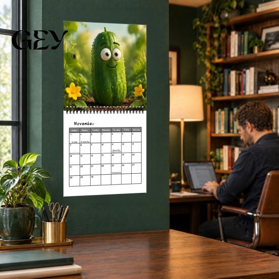 Плотная Бумага Ежемесячный Органайзер Огуречный Настенный Календарь 2027, Забавные Иллюстрации Соленых Огурцов 12 Месяцев Планирования Месячный Планировщик, На Спирали