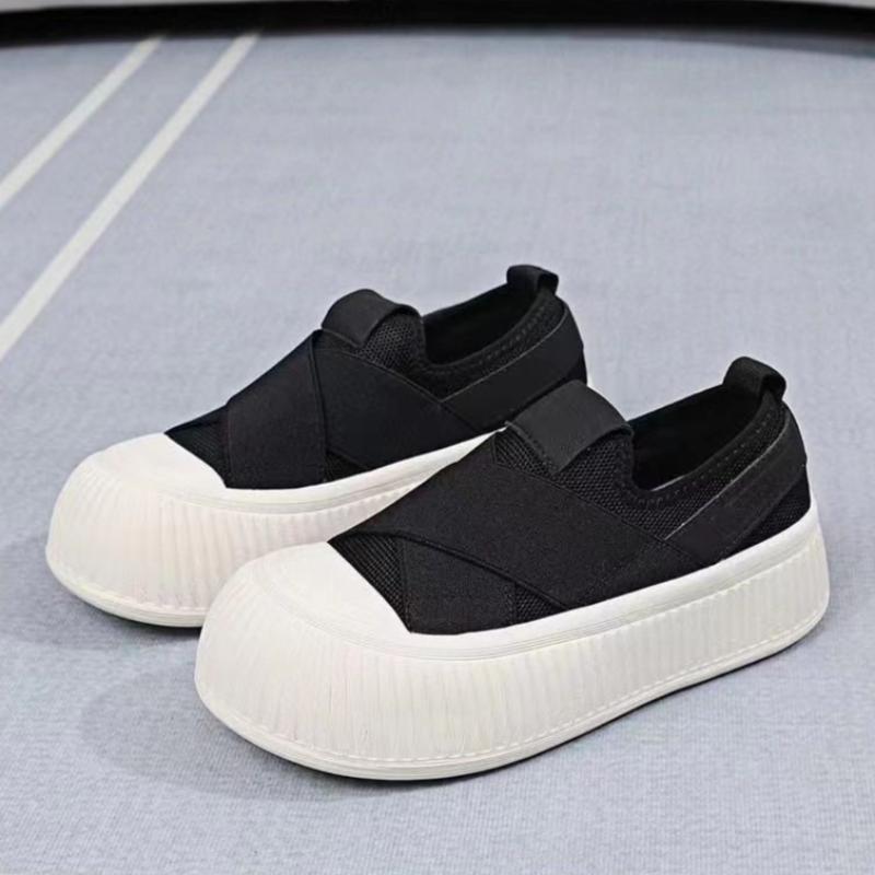 Женские летние дышащие парусиновые туфли-сетка с белой подошвой, универсальные кроссовки на толстой подошве, надеваемые одним движением