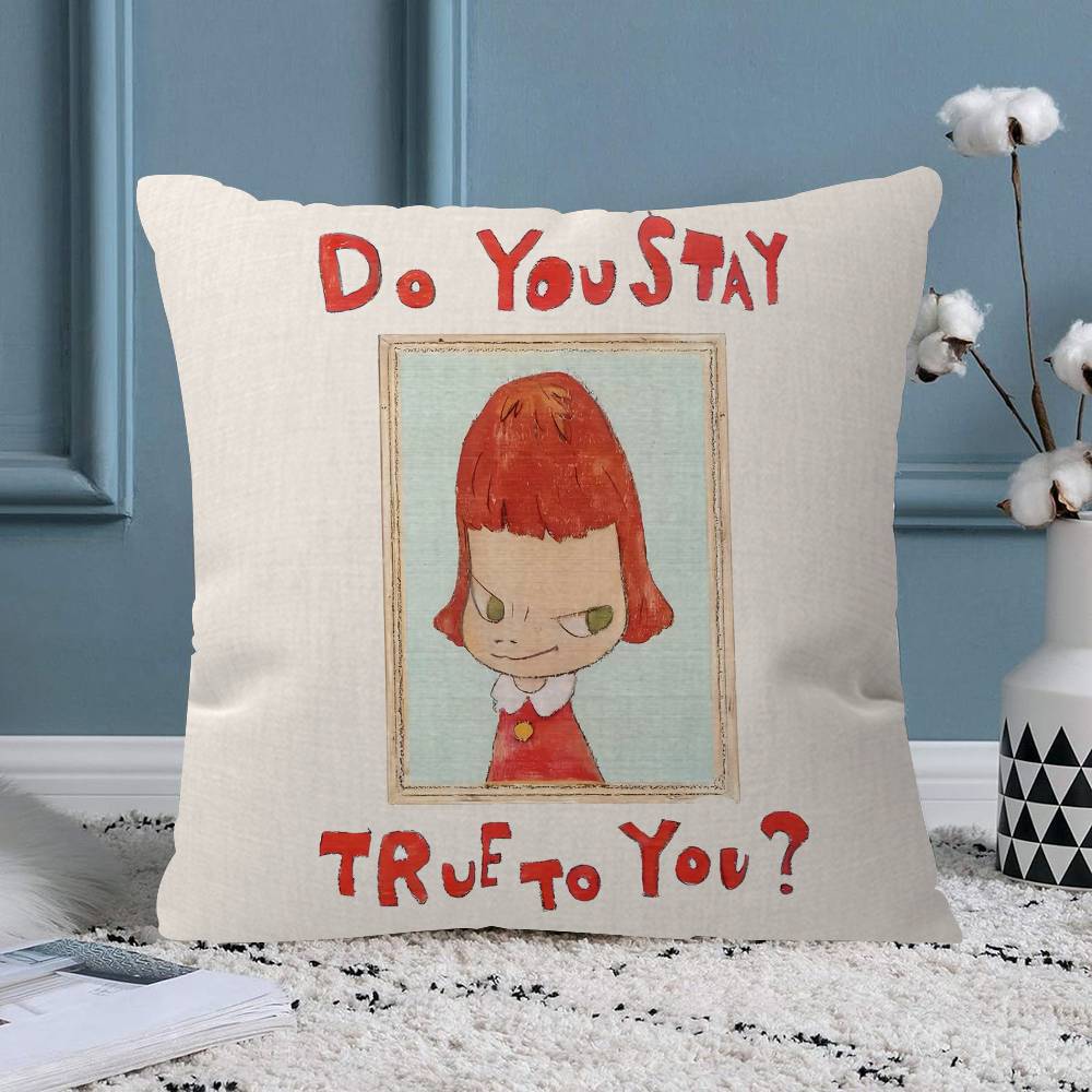 YYoshitomo Nara Art Lovely melancholy Pillow Sofa Decorative Home Doublesided Printing Short Plush Cute Cushion Cover