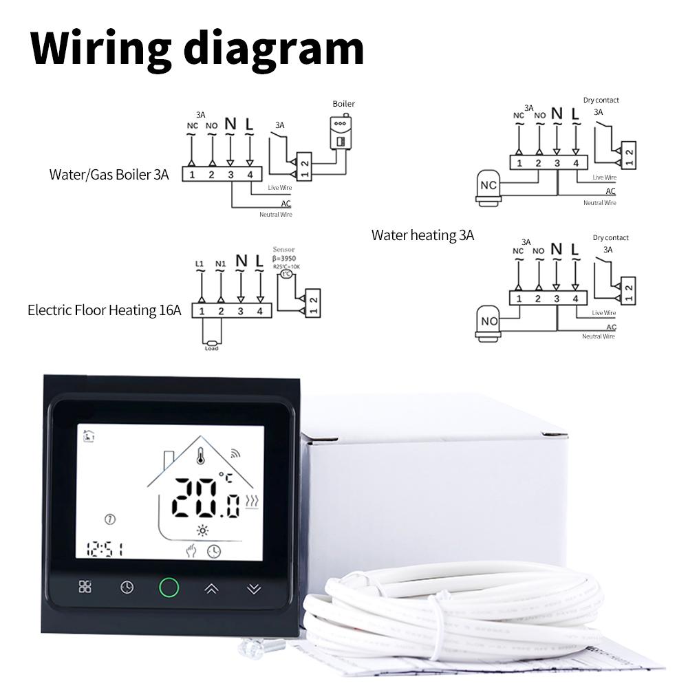 Умный WiFi термостат AC230V 3A 16A Управление через приложение/голос для напольного отопления с цифровым ЖК-дисплеем и настенным монтажом