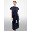 ELLE Women's Stand Collar Flutter Sleeve Midi Dress