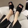 Imitation Lamb Wool, One Word Comfortable and Soft Fluffy Slippers 2025 New Outer Wear Home Fashion High-heeled Slippers