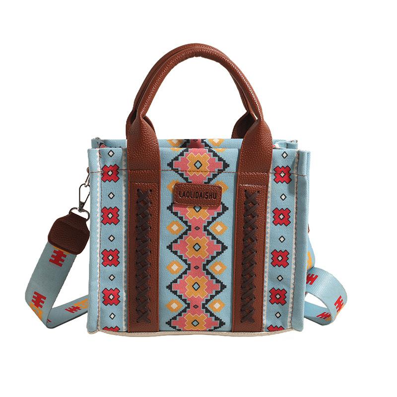 European and American Vintage Print Canvas Bag Trendy Women's Shoulder Bag Handheld Crossbody Bag Large Capacity Tote Bag