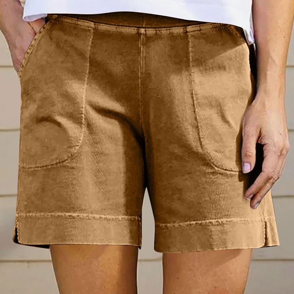 Женские повседневные летние эластичные пляжные шорты однотонные повседневные шорты