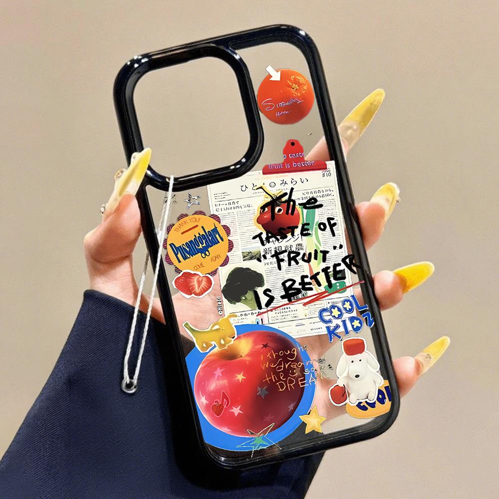 Коллаж в стиле ретро красное яблоко для iPhone17ProMax акриловый защитный чехол для мобильного телефона Apple 16 большое отверстие прозрачный