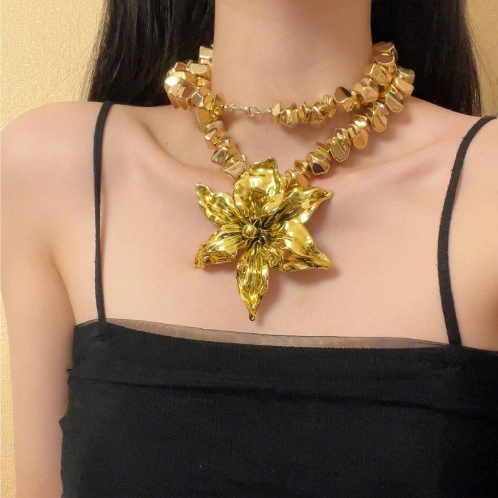 Цинковый сплав цинка цветок камень бисер ожерелье большой преувеличенный чокер цветок кулон ожерелья банкет