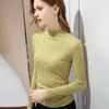 Осенне-зимняя женская рубашка-основа с полувысоким воротом, облегающий топ-пуловер, женская плиссированная трикотажная рубашка
