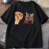 Sad Cat Mewing T-shirt Funny Two Cats Talking Meme Grpahic T Shirts Women Men's Cotton T-shirt Summer Short Sleeves Tees