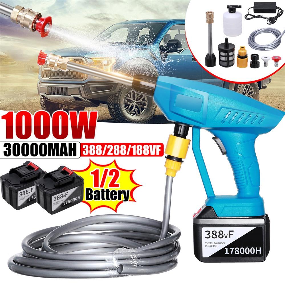 1000W 288/388VF Cordless High Pressure Car Washer Guns Handheld Auto Spray Powerful Car Washer Garden Water Jet 30000mAh Battery