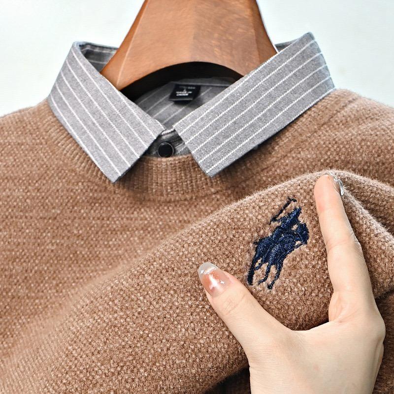 TrendHub Дизайнерское Качество Мужской Лацкан Поддельный Двойка Длинный Рукав Новая Вышивка Футболка Мода Бизнес Мужская Одежда