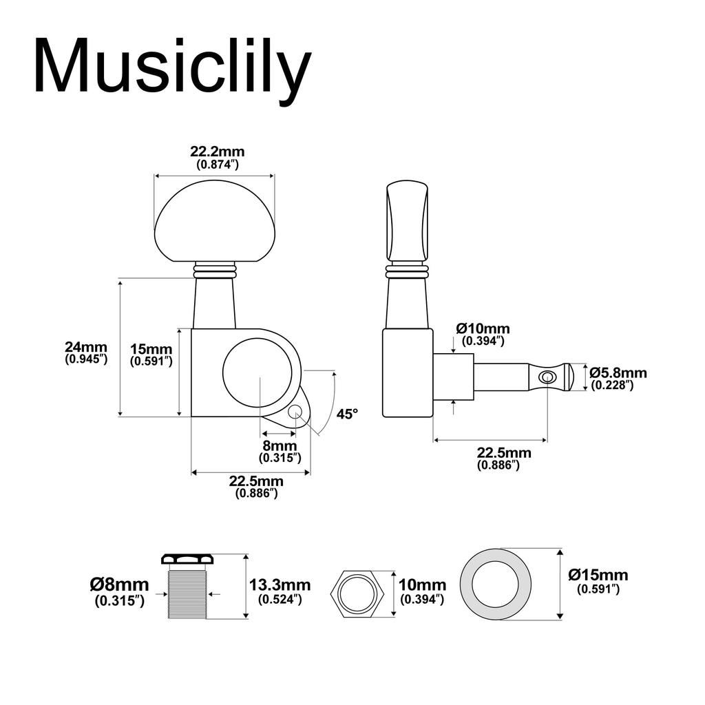 Musiclily Basic Guitar Tuners for Buttons L3+R3 LP/SG Electric/Acoustic Guitars, Gold/Half-Moon