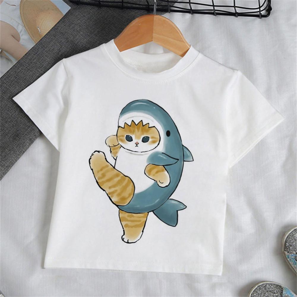 Детская футболка с мультяшным котом Модная футболка для детей 3-12 лет Одежда для улицы для детей Подростков Футболка 10 лет Одежда для девочек