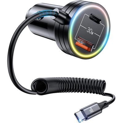 Автомобильное зарядное устройство 60 Вт USB C, мини-прикуриватель с быстрым кабелем Type C 1 м, 3 порта с адаптером 30 Вт PD3.0 QC3.0