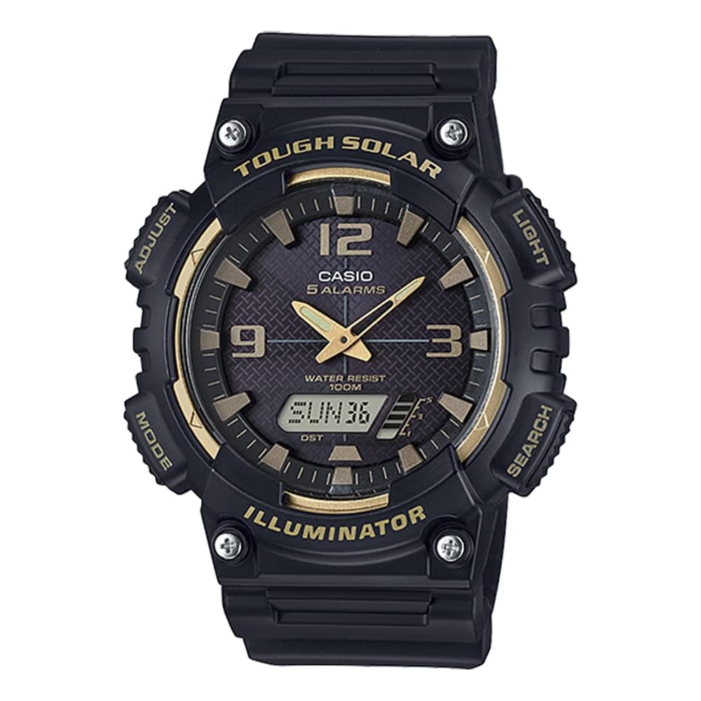 Casio Tough Solar Ana-Digi Quartz Watch AQ-S810 Series Men's Black Gold 50m Water Resistant