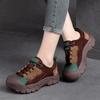 Round Toe Mixed Colors Casual Shoes Genuine Leather Lace-up Thick Sole Women Sneakers