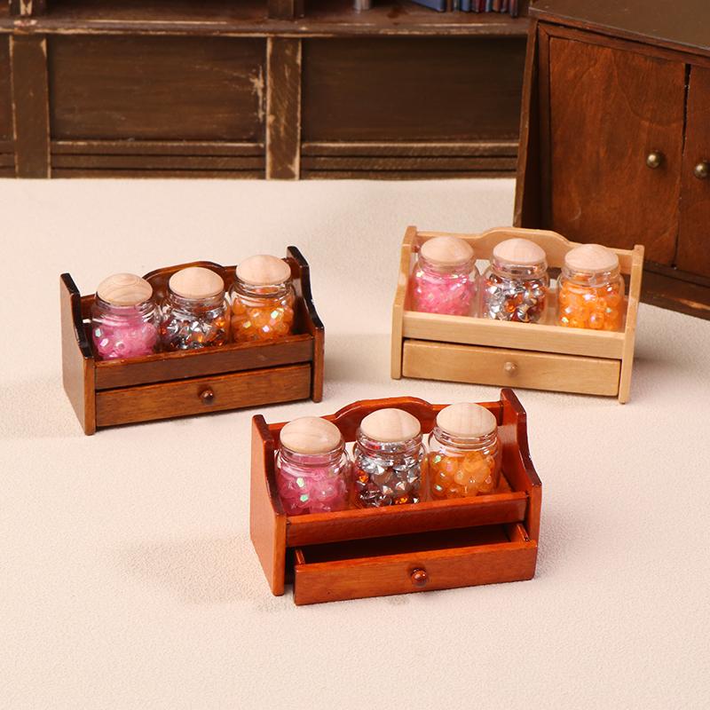 1/12 Dollhouse Mini Jar Rack Storage Rack With Jar Dollhouse Mini Kitchen Decoration Dolls House Scene Decor Accessories