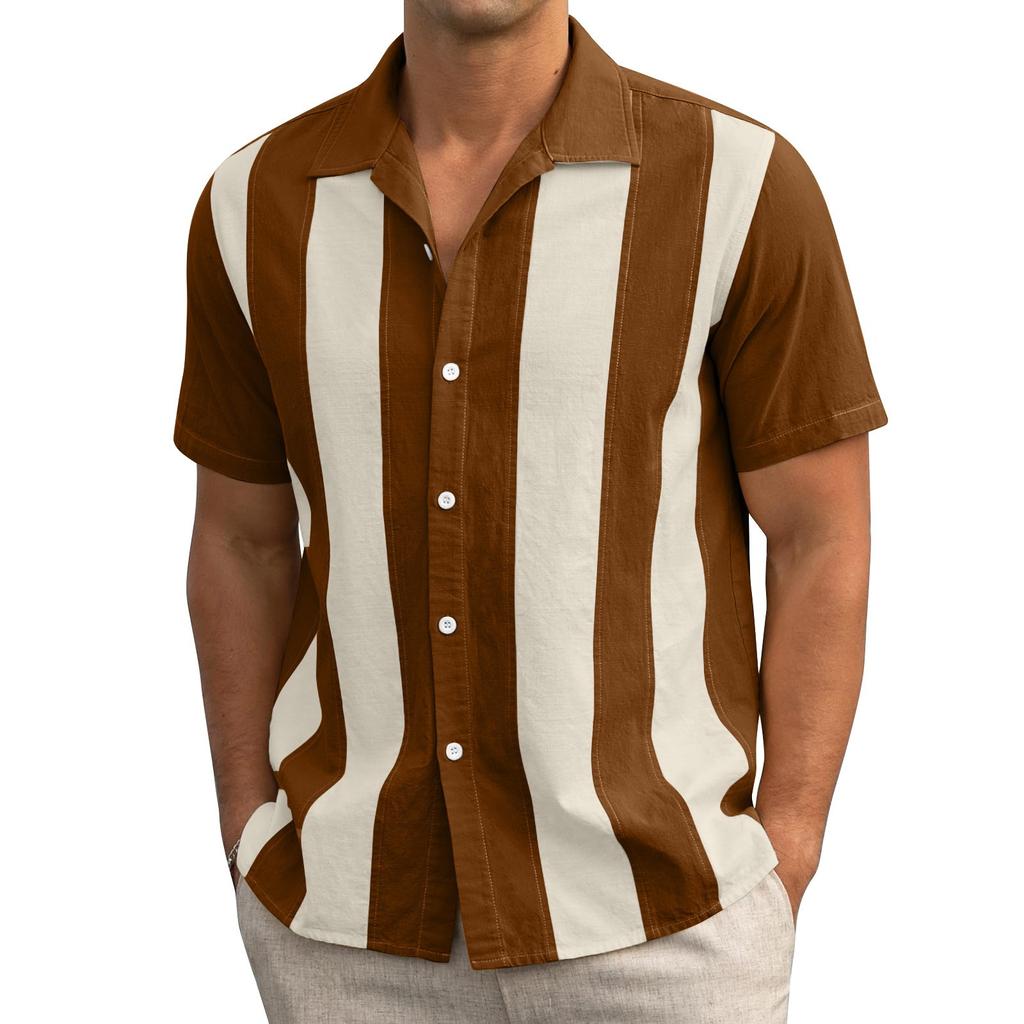 Мужские рубашки с коротким рукавом на пуговицах в полоску, мужские повседневные модные рубашки с коротким рукавом