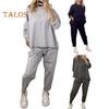 2 шт./комплект женский свитер брюки комплект круглый вырез длинный рукав топ эластичный пояс широкие спортивные штаны спортивный наряд осень повседневная одежда для поездок на работу