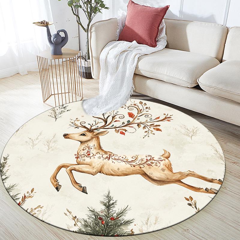 Бегущий олень, Круглый ковер, Ковер для гостиной, спальни, дивана, игровой комнаты, Декор, Нескользящий коврик для пола