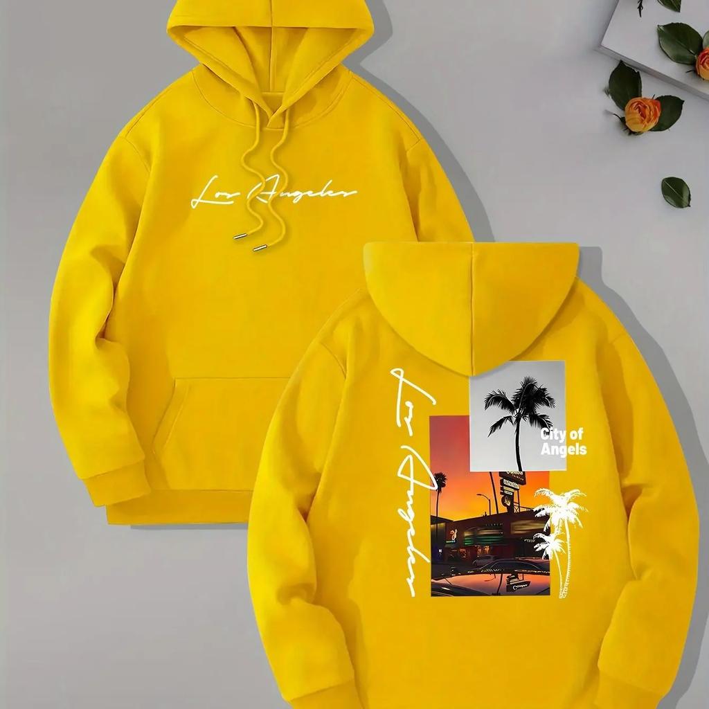 Мужская толстовка с капюшоном и карманом-кенгуру, с длинным рукавом, с пляжным принтом, свободного кроя, повседневная, 2025