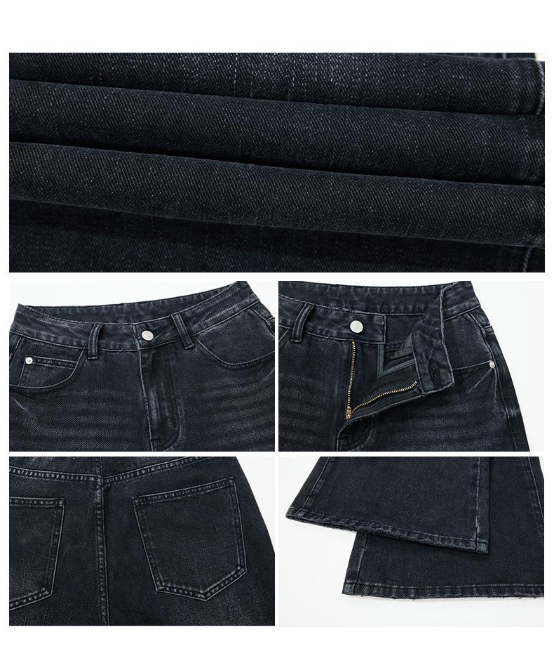 2025 Черно-серые вельветовые джинсы клеш с высокой посадкой и широкими штанинами для женщин