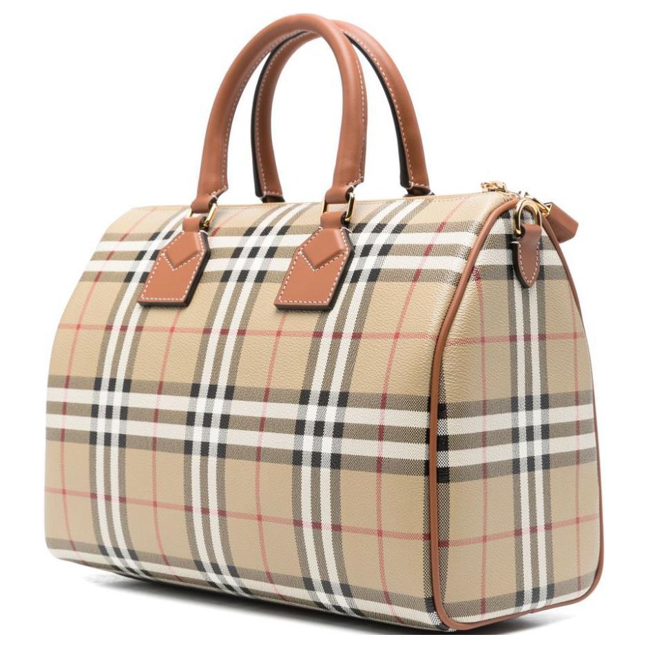 Burberry Регулируемый съемный плечевой ремень Застежка-молния Телячья кожа Сумка-тоут через плечо Женские сумки Бежевый Мультиколор 80920851