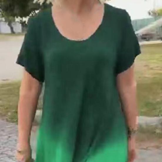 Женское платье миди с круглым вырезом и коротким рукавом, градиентного цвета, длиной до середины икры, повседневное платье свободного кроя из мягкой легкой ткани