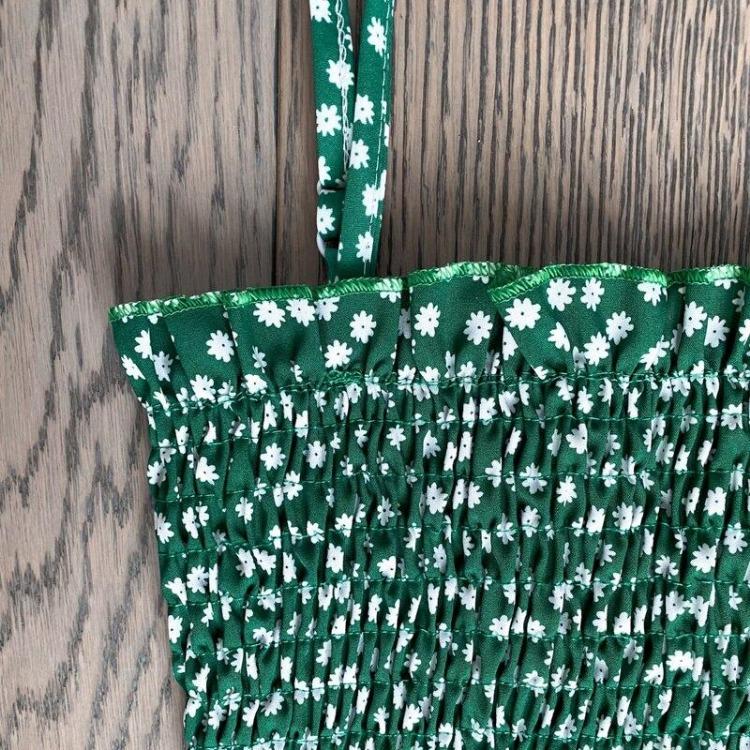 2023 Summer Floral Printed Chiffon Mini Dress Women Casual Fashion Spaghetti Strap Sleeveless Elastic High Waist Dress