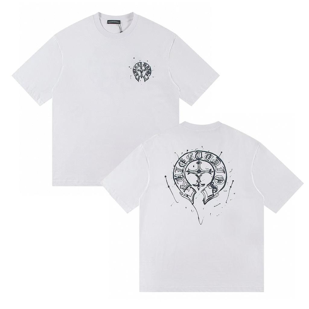 W387 CHROME HEARTS 2025 Summer New High Quality Cotton Round Neck Loose Large Size T-shirt Couple T-shirt