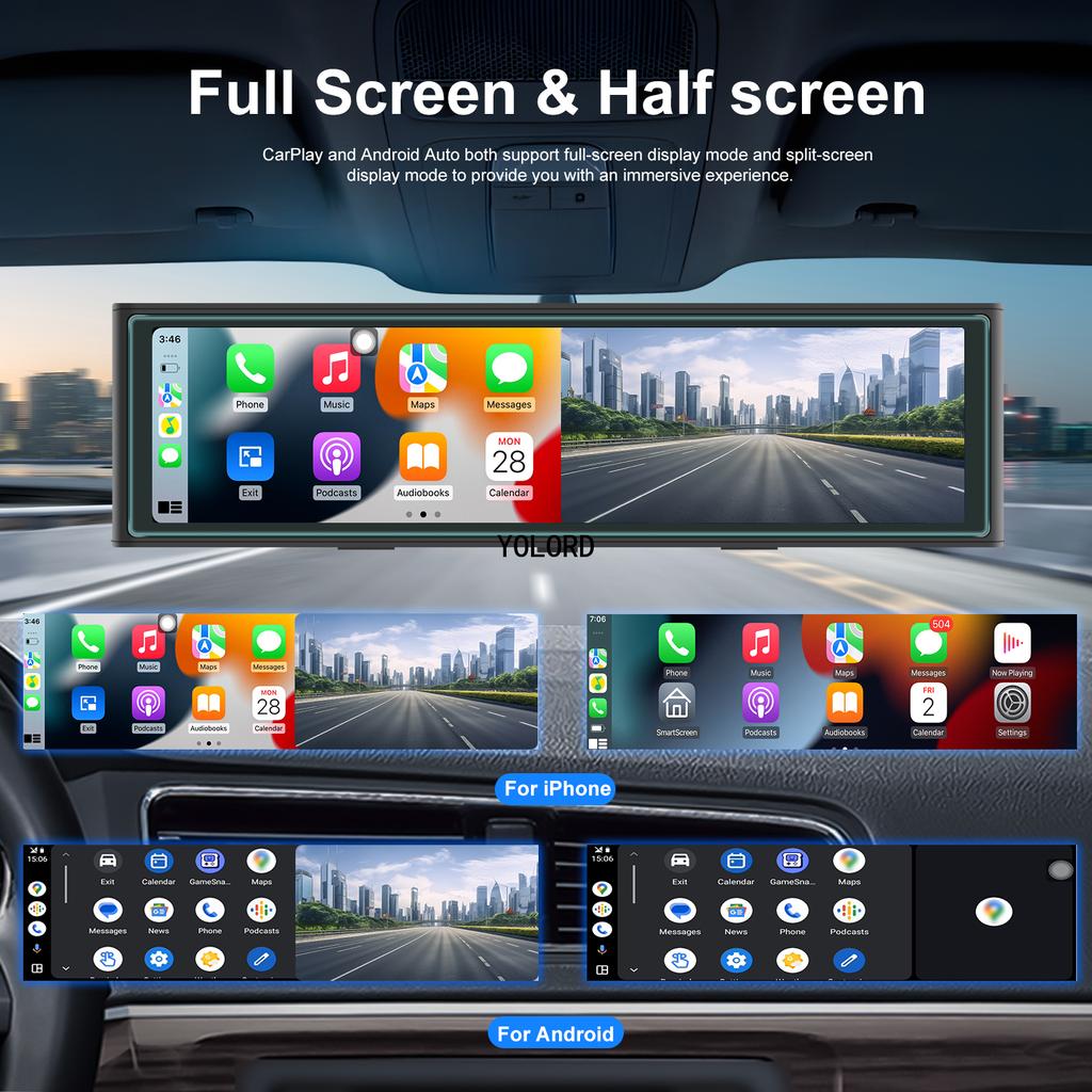 10,99-дюймовый передний 4K-зеркало Мультимедиа DVR Видеорегистратор Carplay Android auto Автомобильный видеорегистратор Bluetooth WIFI Видео Черный ящик
