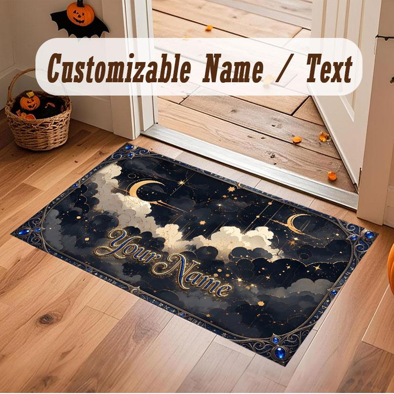 Space Cosmic Theme Crystal Velvet Floor Rug Personalized Custom Name Text Warm Carpet Home Decoration