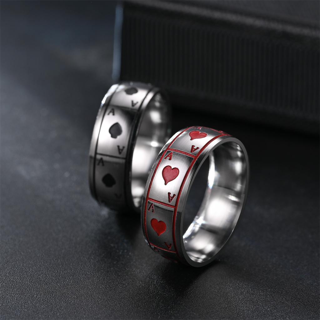 1Pc Fashionable Black Heart A and Red Heart A Pattern Titanium Steel Simple Ring, Versatile Accessories Suitable for Men and Women