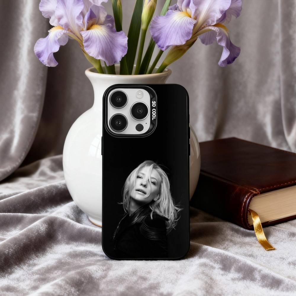 C-Cate-E B-Blanchett Actress Phone Case For iPhone17,16,15,14,13,12,11 Plus,Pro Max Black Candy silver phone case