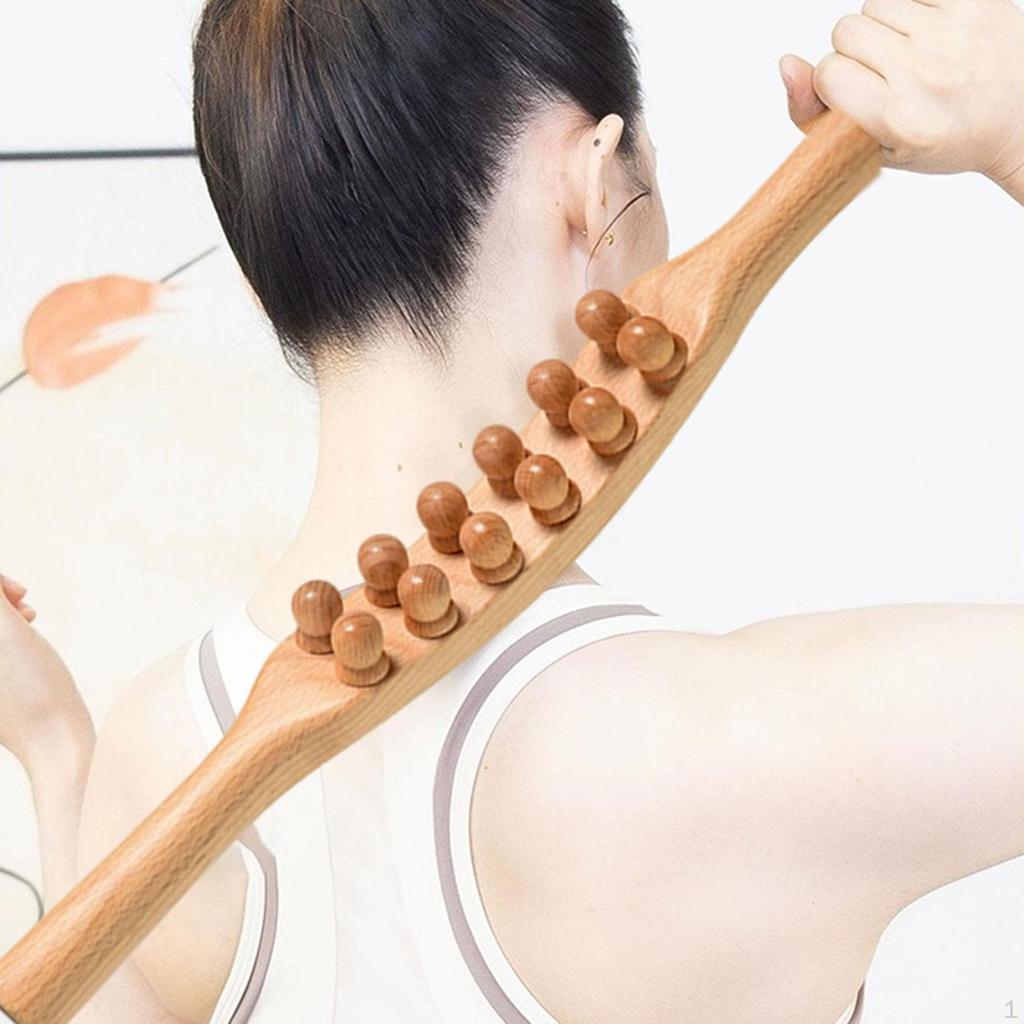 Wooden Massager Stick Body Massager,Professional,38cm,Manual,12 Beads Guasha for Shoulder Neck