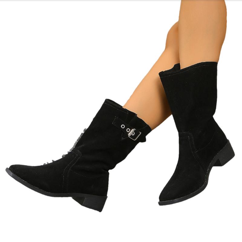 Women Suede High Boots Heels Shoes Winter New Fashion Walking Shoes Women 2024 Trend Snow Boots Cozy Dress Mujer Chelsea Botas