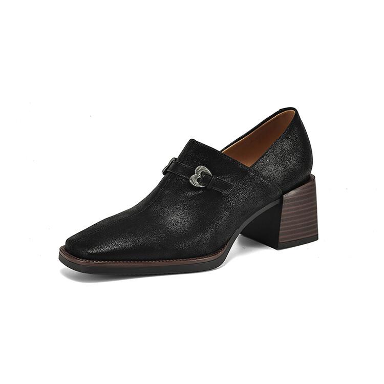 Мода Новая Осень Натуральная Кожа Женская Обувь Модная Обувь с Квадратным Носком для Женщин Лоферы на Толстом Каблуке Женские Туфли на Высоком Каблуке Zapatos Mujer
