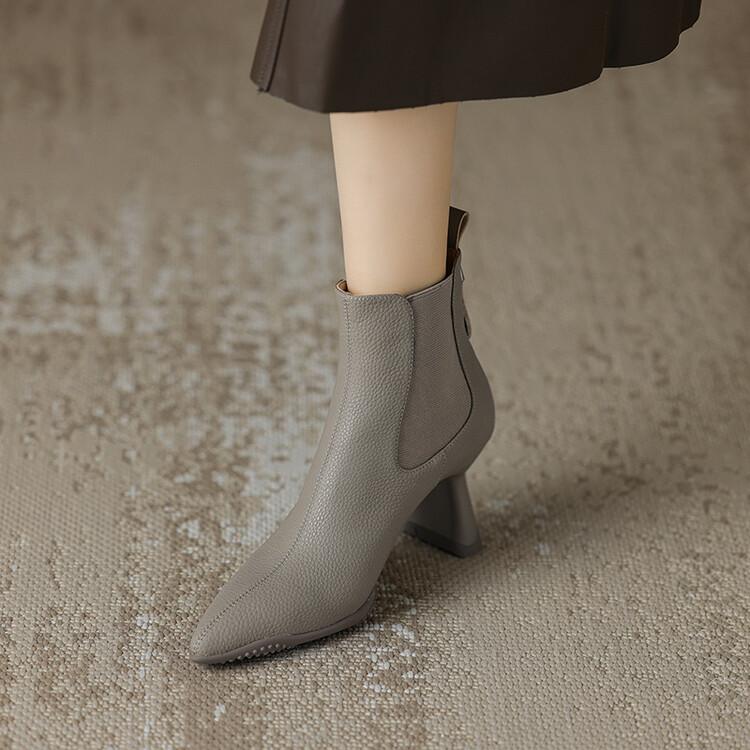 Модные Новые Осенне-Зимние Женские Ботинки Кожаные Короткие Ботинки Модные Ботинки с Острым Носком для Женщин Высокие Каблуки Женская Обувь Ботинки Челси
