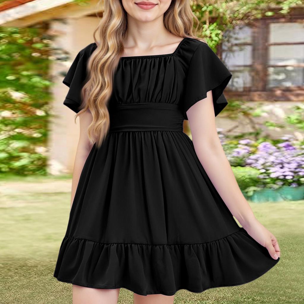 Летнее платье для девочек - Сарафан с открытыми плечами и оборками