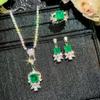 Модные винтажные наборы украшений с лабораторным изумрудом для женщин, принцесса, форма листа, циркониевое ожерелье, кольцо, серьги, аксессуары для свадебной вечеринки