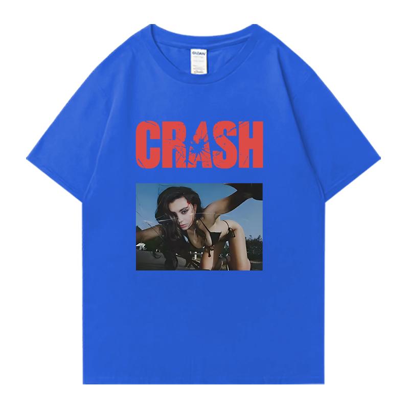 2026 Горячий Новый Хлопковый Футболка с Круглым Вырезом Charli XCX CRASH Оверсайз Летняя С Коротким Рукавом Футболки Унисекс Женские 100% Хлопок Большие Размеры Топы