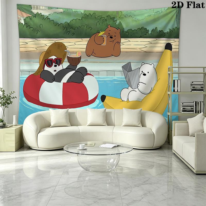 We Bare Bears Cartoon Wall Tapestry Aesthetic Wall Hanging Printed Fabric Blanket Decorative Tapestries for Bedroom Living Room Home Decor