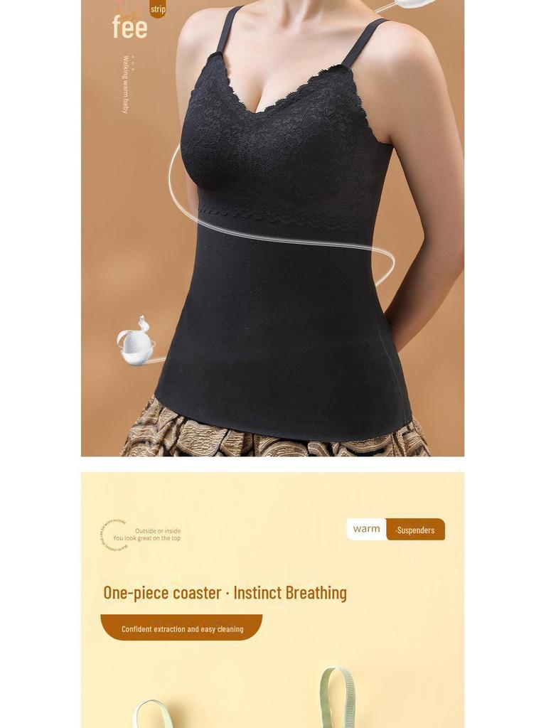 Женский двухсторонний бархатный жилет-комбинезон с нагрудными накладками, подкладкой из шелкового кашемира и бесшовным кружевным термобельем