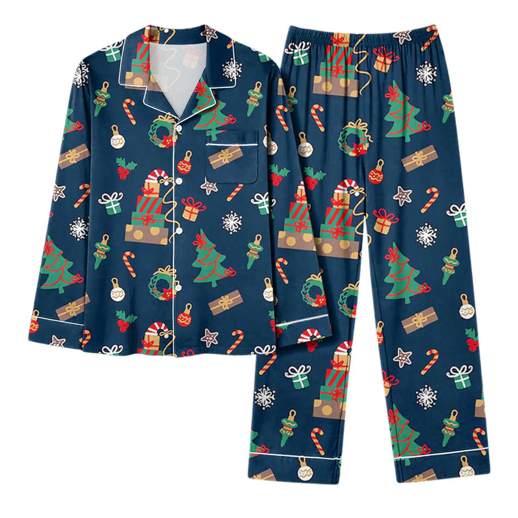 Женский повседневный модный комплект для дома с длинным рукавом и брюками с рождественским принтом