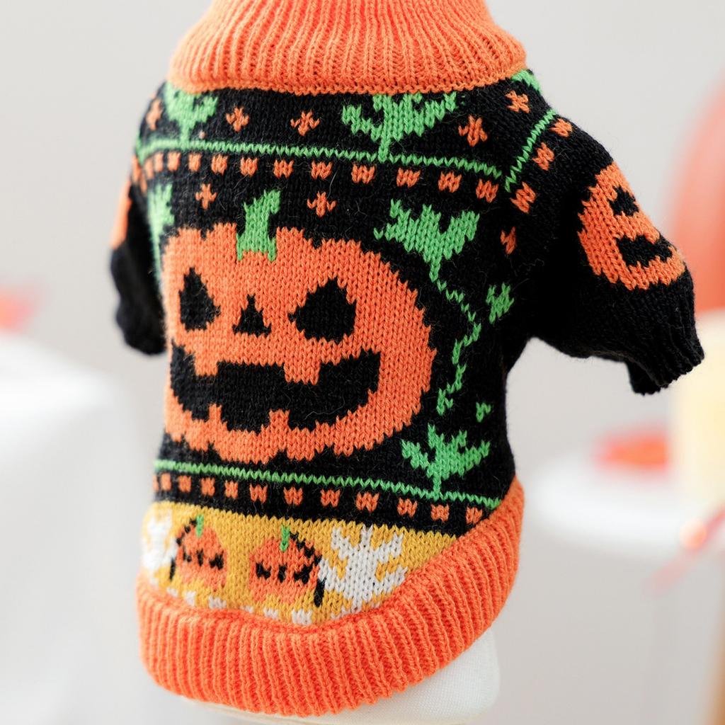 Halloween Theme Pet Sweater For Small Dog and Cats With Elastic Neck Warm Winter Knitwear Outfit Festival Cerebration