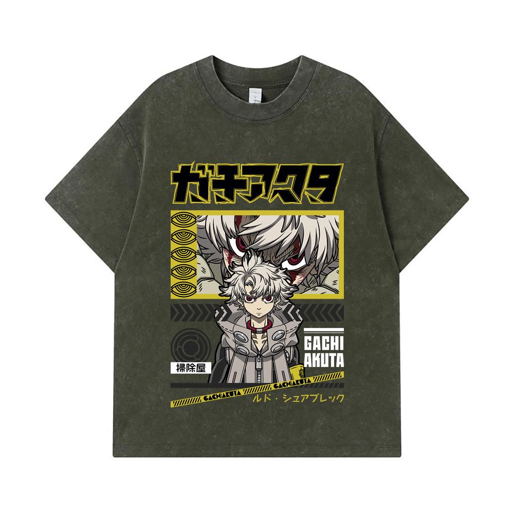 275 GSM Washed T-shirts 100% Cotton Gachiakuta V10 Rudo Print Unisex Heavy Cotton T Shirt
