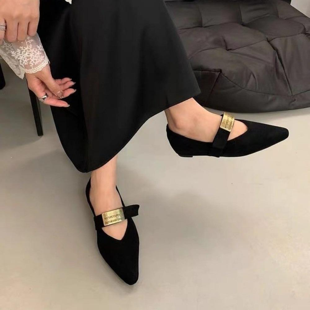 2024 Осень Женские Туфли на Плоской Подошве Низкий Клиновидный Каблук Женские Туфли с Пряжкой Женские Туфли Мэри Джейн Заостренный Носок Туфли-Лодочки Новая Женщина