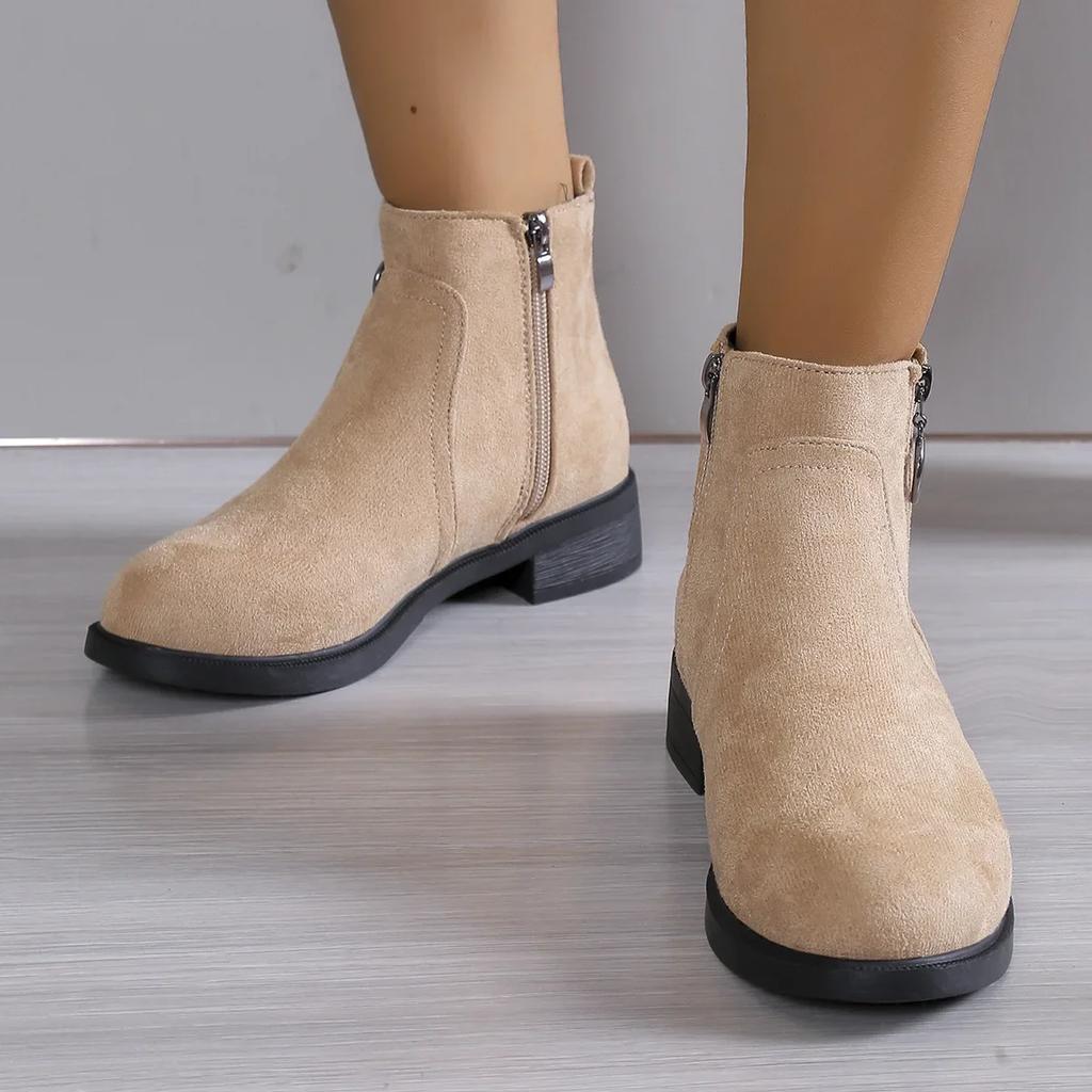 British Square Heel Ankle Boots Suede Side Zipper Short Boots Retro Women's Large Size Shoes Botas De Mujer 2025