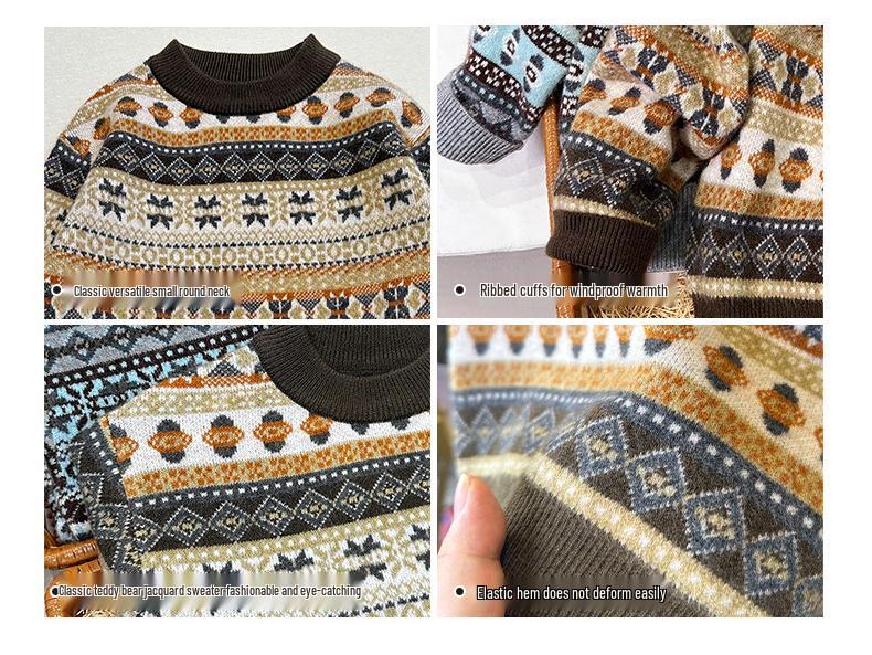 Boys' Thick Fleece-Lined Sweater: Winter 2025, Round Neck, Double-Layer Knit, Kids' Cardigan